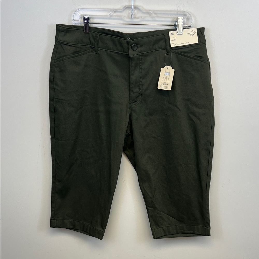 St. John's Bay Secretly Slender Women’s Midrise Olive Green Capri Pants Size 16P